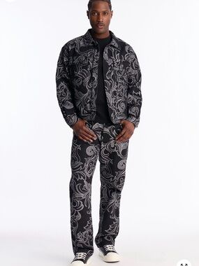 Men’s baroque jacquard two piece Jean jacket and pants / NEW / 46R 38X32